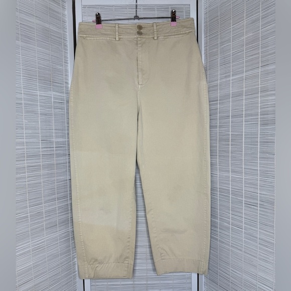 Apiece Apart Barrel Leg Pants Tan Size 12 100% Cotton Waistband Pocket - Picture 1 of 11